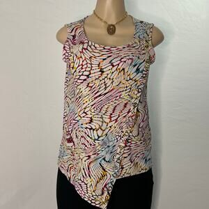 Rafaella Abstract Print Asymmetrical Top Sleeveless Grommet Detail  Blouse M